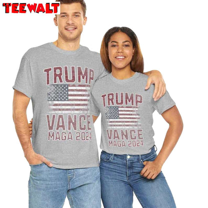 Cool Design Trump Vance Shirt, American Flag Trump Train Short Sleeve Crewneck