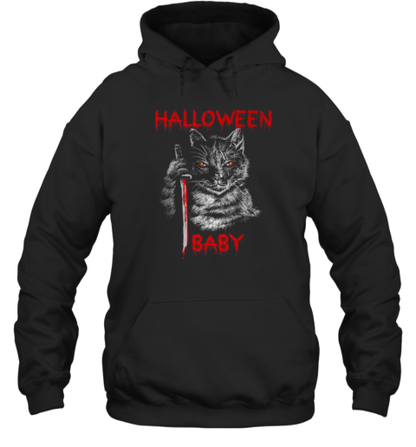 Halloween Scary Black Cat With Ninja Sword T-Shirt