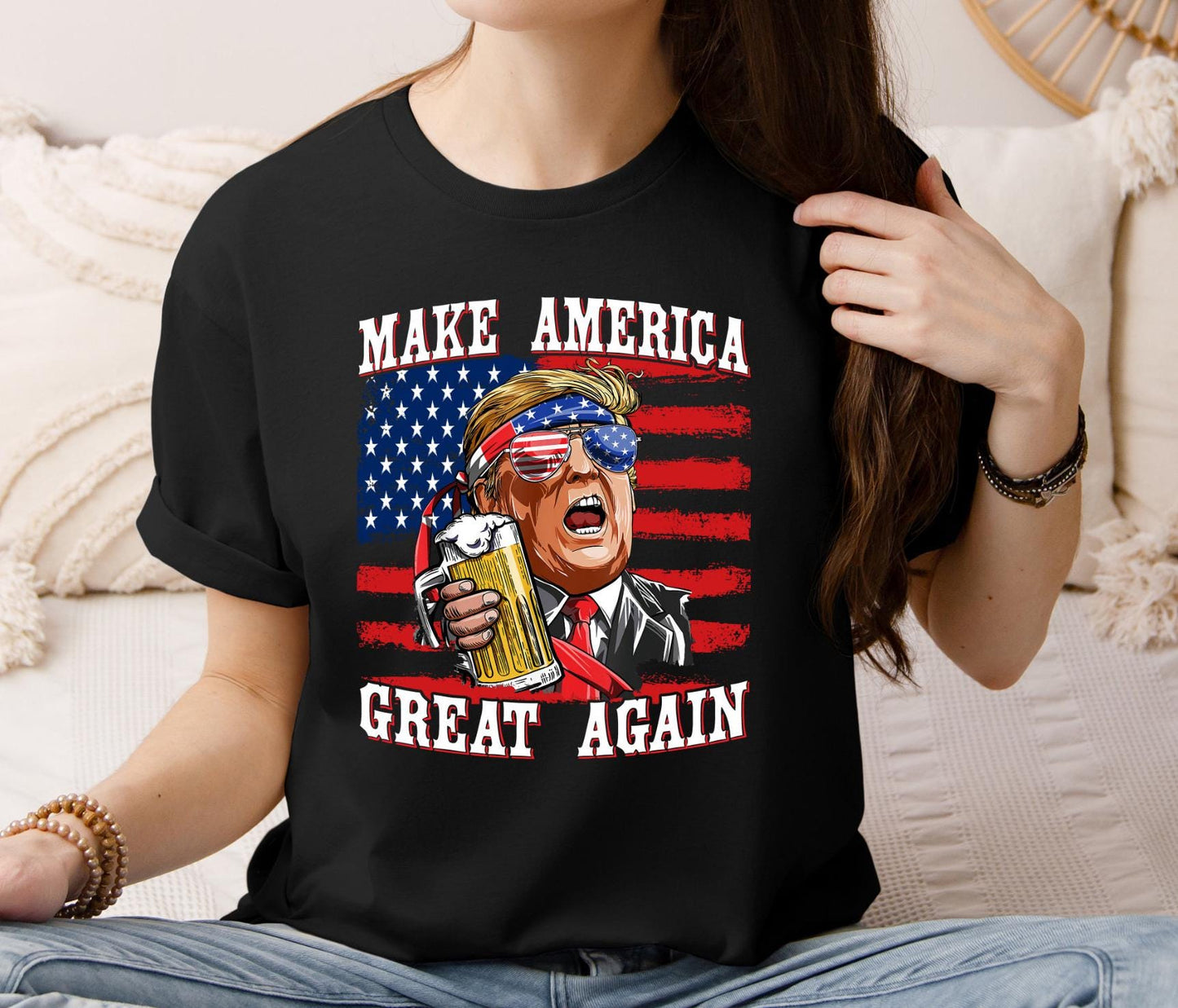 Patriotic Trump MAGA Shirt With Flag Design