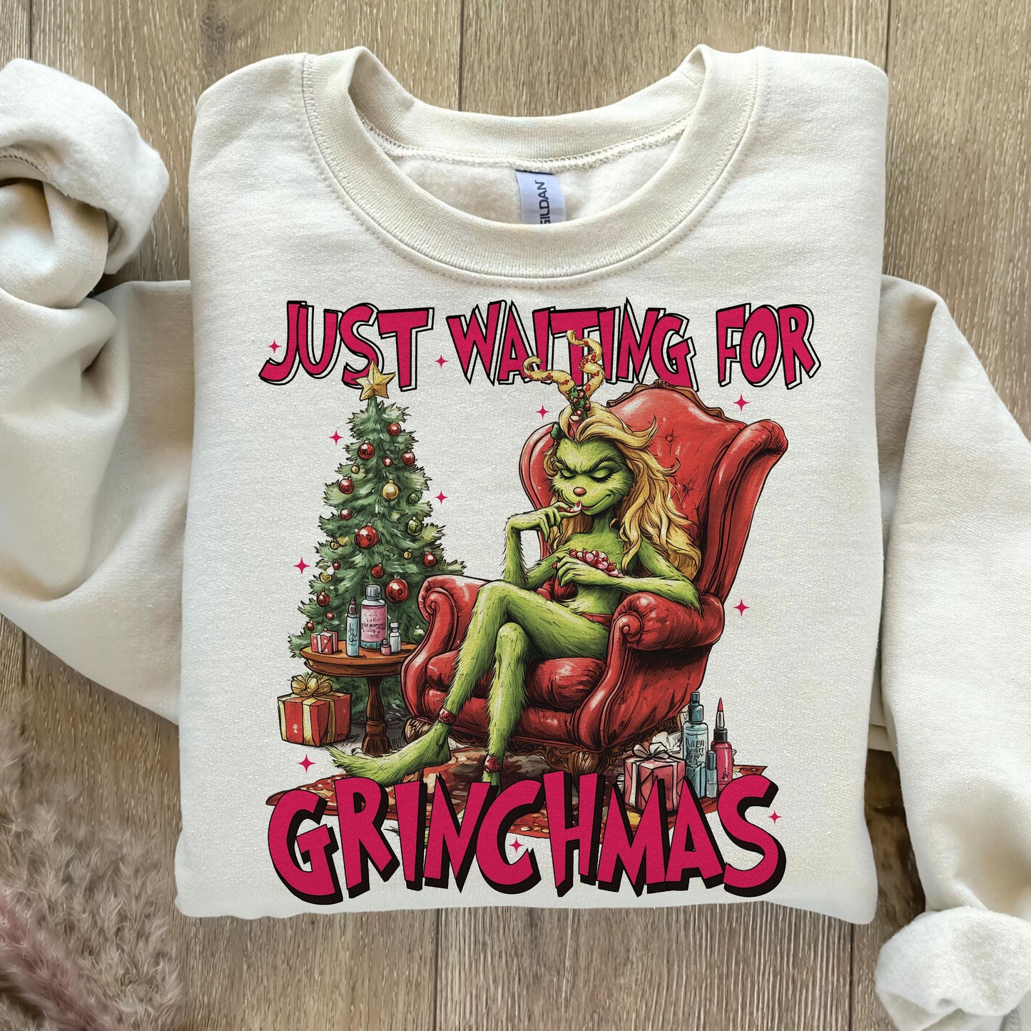 Just Waiting For Christmas Retro Grinch Funny Christmas