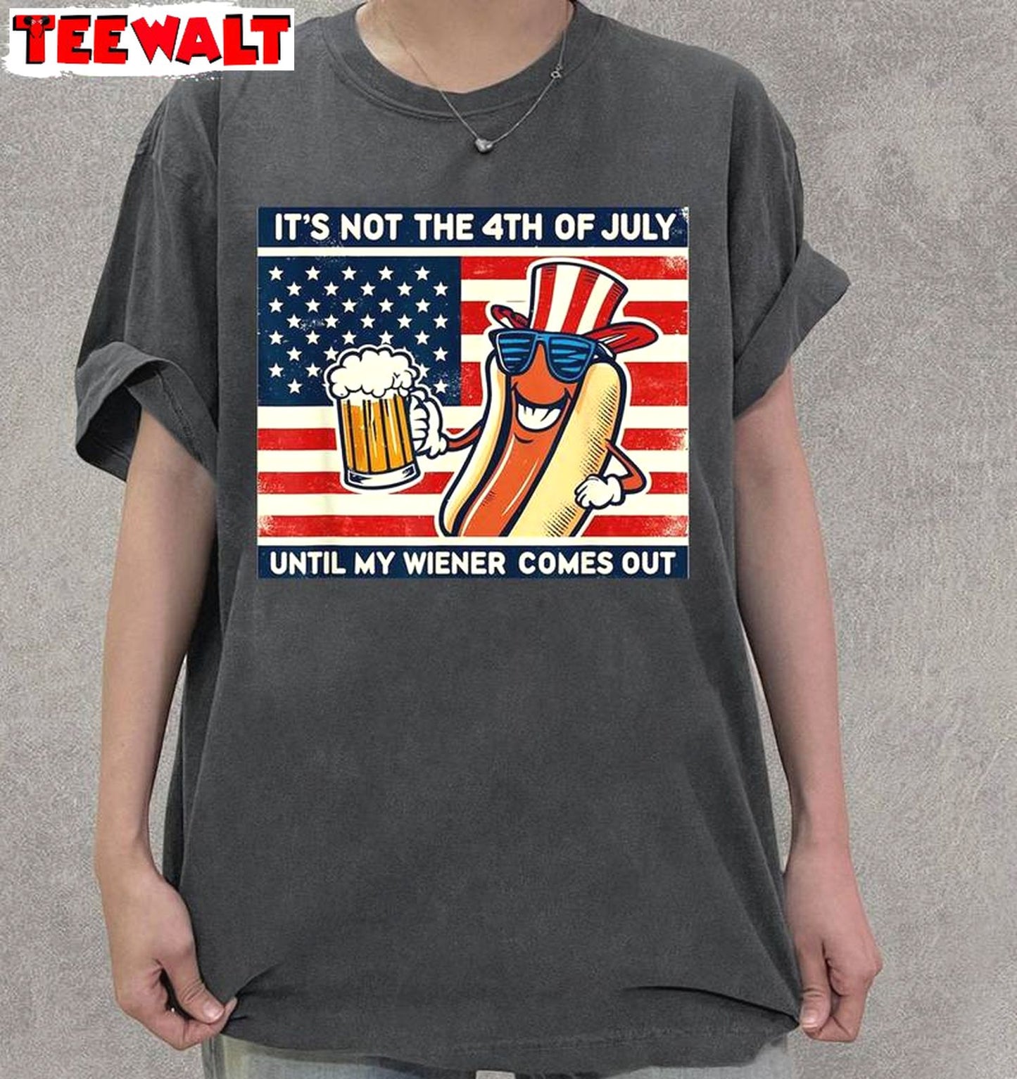 Retro It's Not 4th Of July Until My Wiener Comes Out Shirt, Funny Hotdog Short Sleeve Long Sleeve