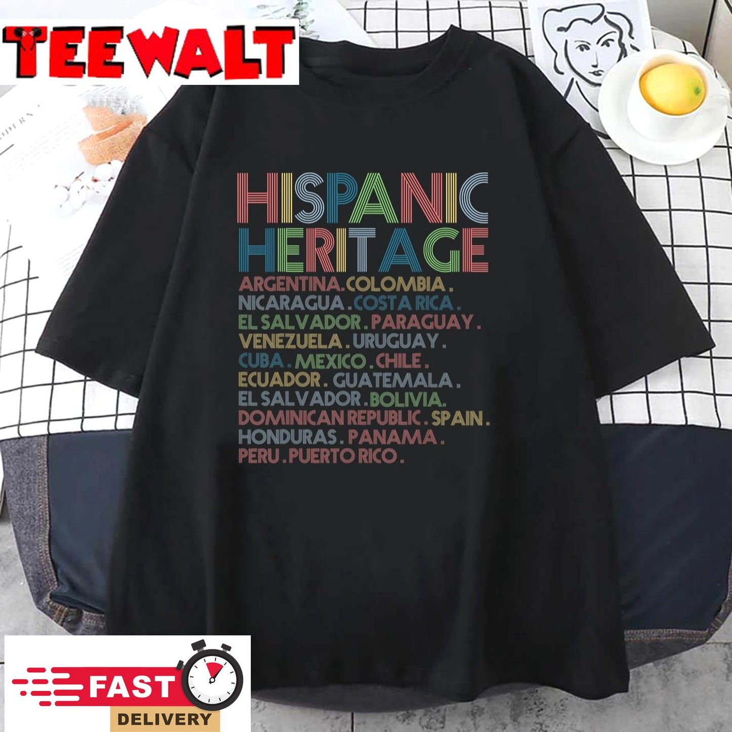 Hispanic Heritage Month Latino Countries Names Retro Vintage T-Shirt