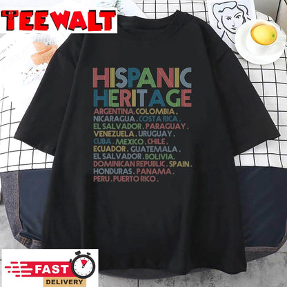 Hispanic Heritage Month Latino Countries Names Retro Vintage T-Shirt