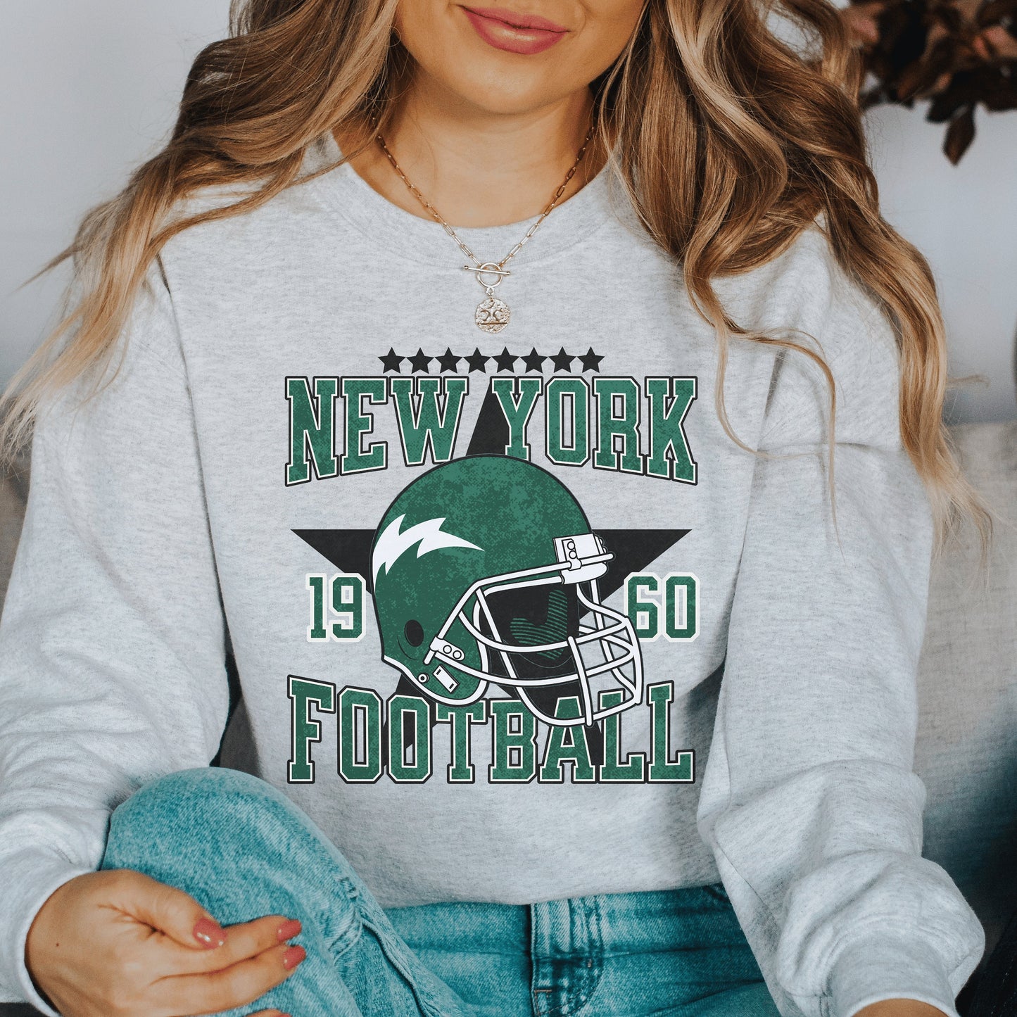 Jet Football Sweatshirt, Vintage Style New York Football Crewneck