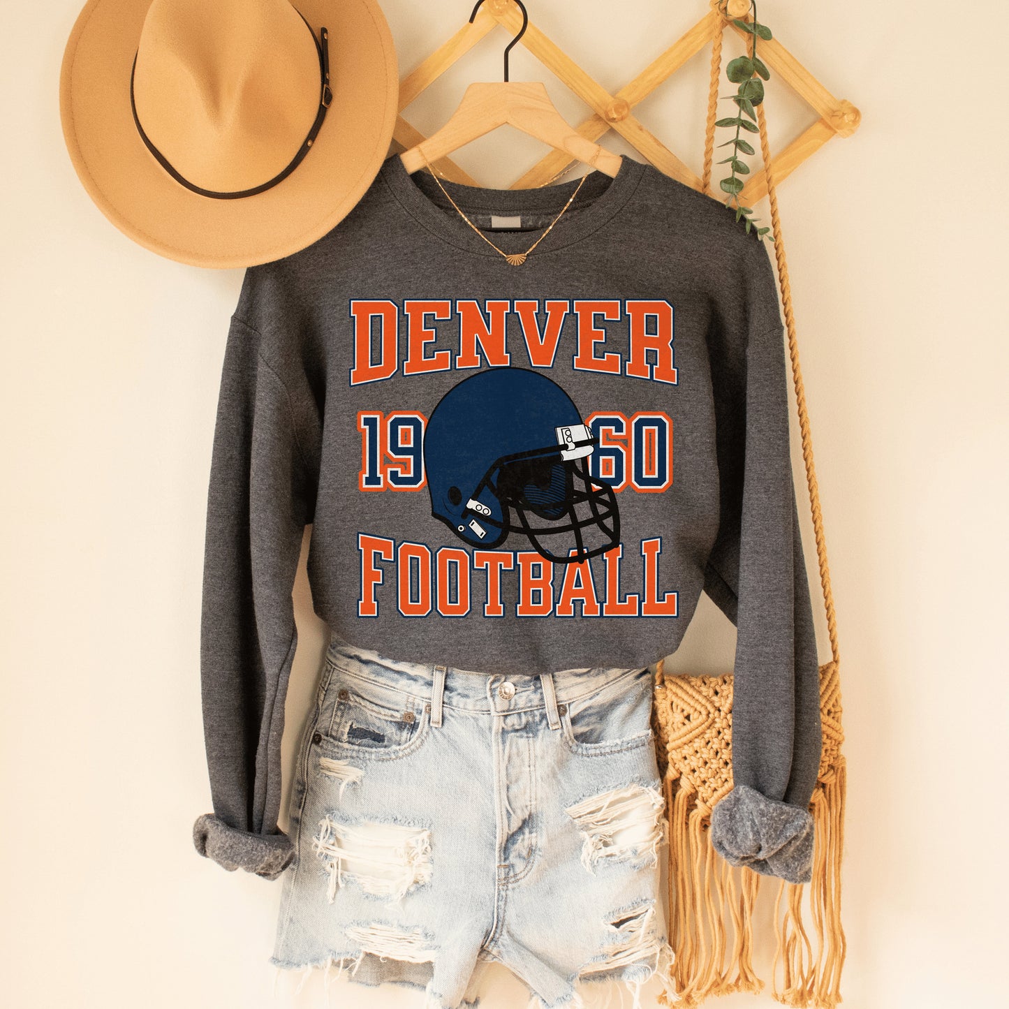 Vintage Denver Football Sweatshirt Crewneck Shirt For Game Day Fans