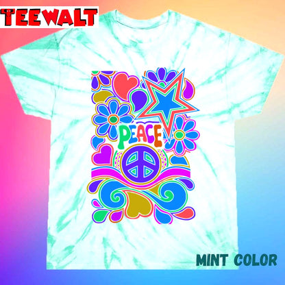 Peace And Love Flowers And Stars Hippie Unisex Tie Dye Tee