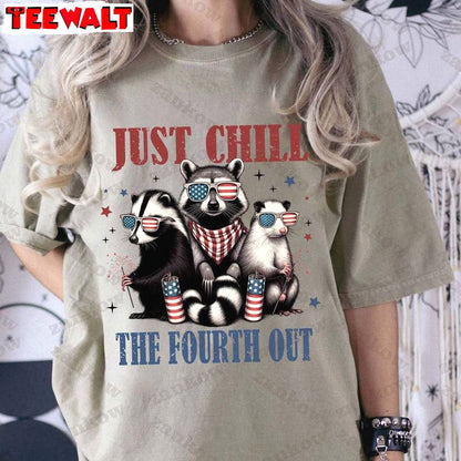 Cool Design Just Chill The Fourth Out Raccoon Shirt, Comfort America Short Sleeve Crewneck