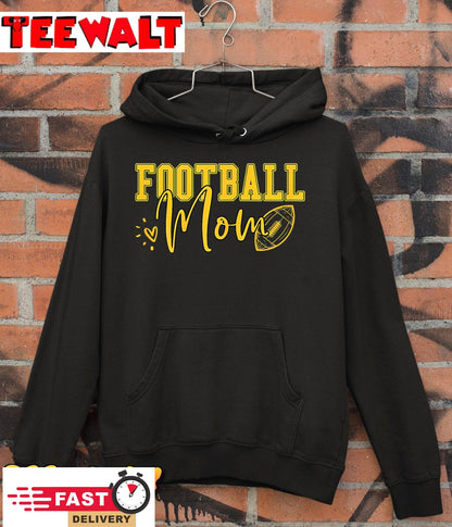 Womens Black Gold Football Mom Shirt Women Football Mother Football T-Shirt