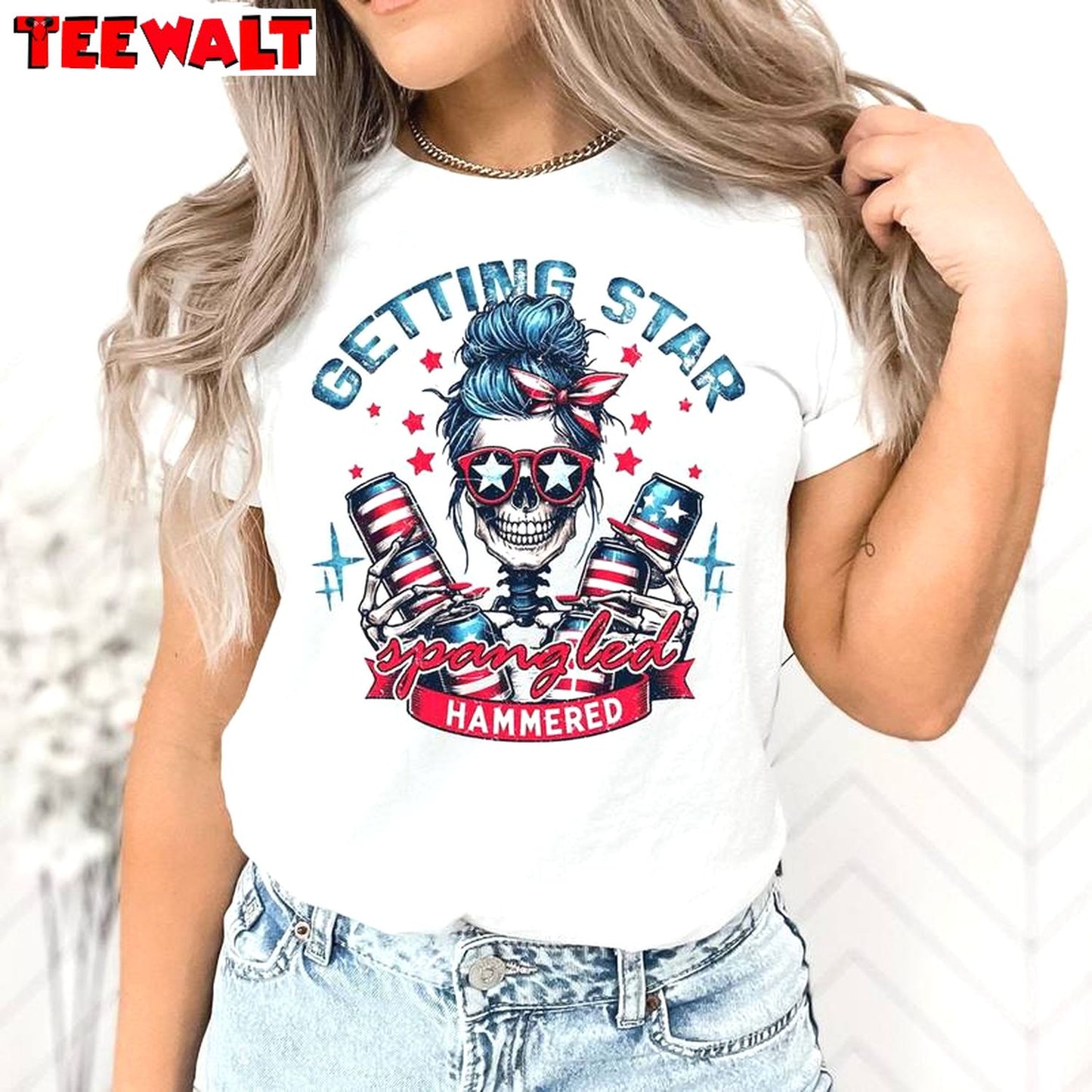 Creative 4th Of July Sweatshirt , Trendy Getting Star Spangled Hammered