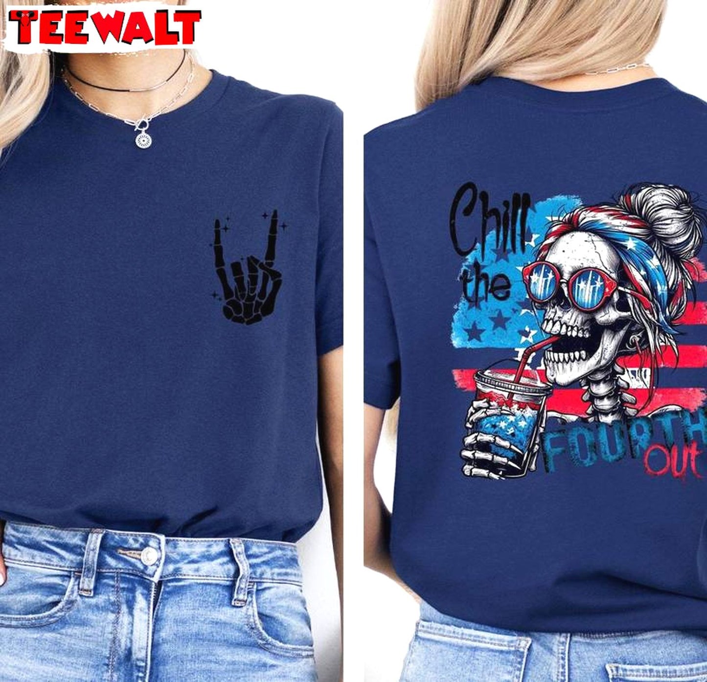 Must Have Chill The Fourth Out Shirt, New Rare Skeleton Unisex Hoodie Short Sleeve