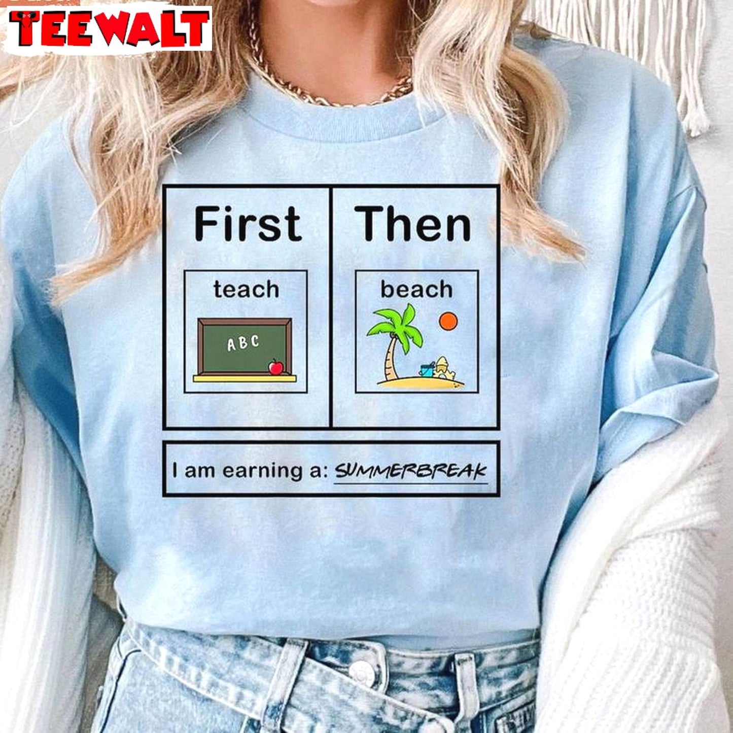 Funny Teacher Summer Vacation Unisex Hoodie, Creative First Teach The Beach Shirt Sweater