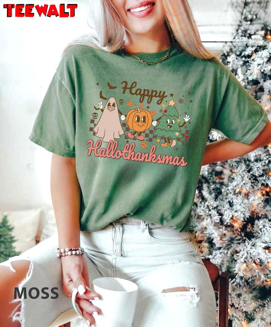 Happy Hallothanksmas Shirt, Halloween Thanksgiving Christmas Tshirt