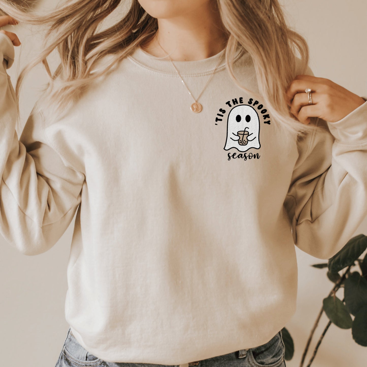 Ghost Coffee Embroidered Sweatshirt, Halloween Gift For Coffee Lovers