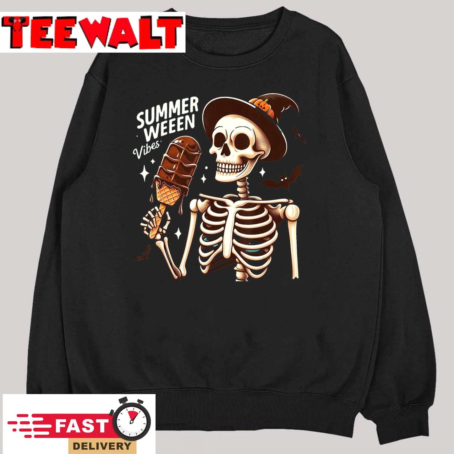 Happy Summerween Vibes Skeleton Ice Cream Summer Halloween T-Shirt