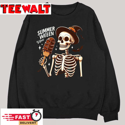 Happy Summerween Vibes Skeleton Ice Cream Summer Halloween T-Shirt