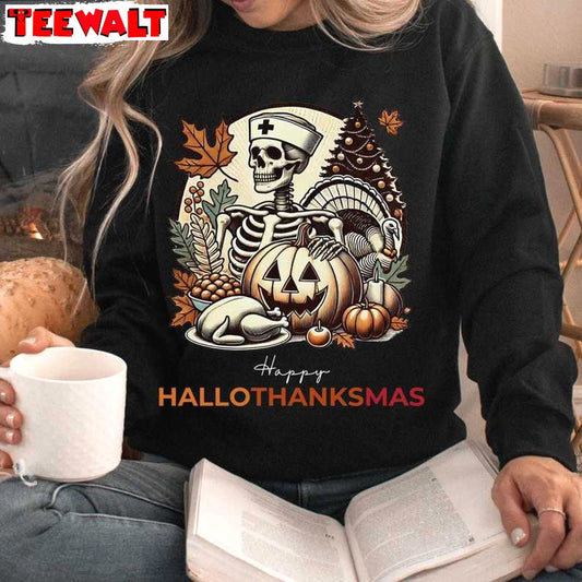 Happy Hallothanksmas Nurse Sweatshirt, Funny Halloween Shirt