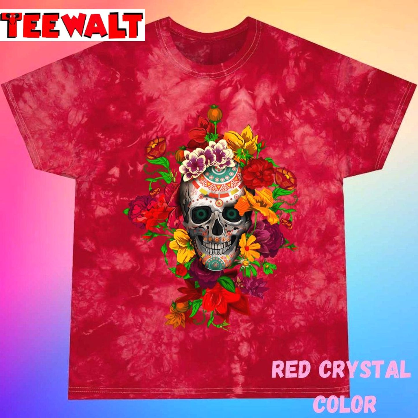 Day Of The Dead Sugar Skull With Flower Unisex Tie Dye Tee