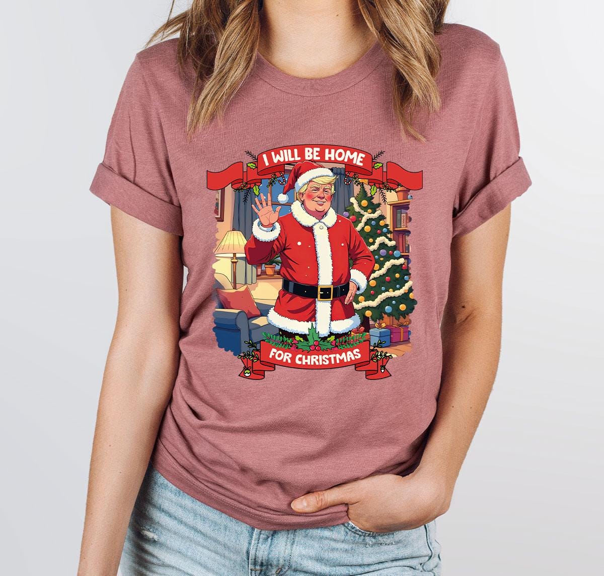 Trump Santa Homecoming Us Flag Tee