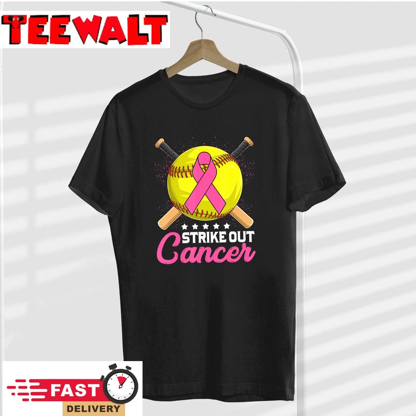 Strike Out Breast Cancer Awareness Day Pink Ribbon Softball T-Shirt