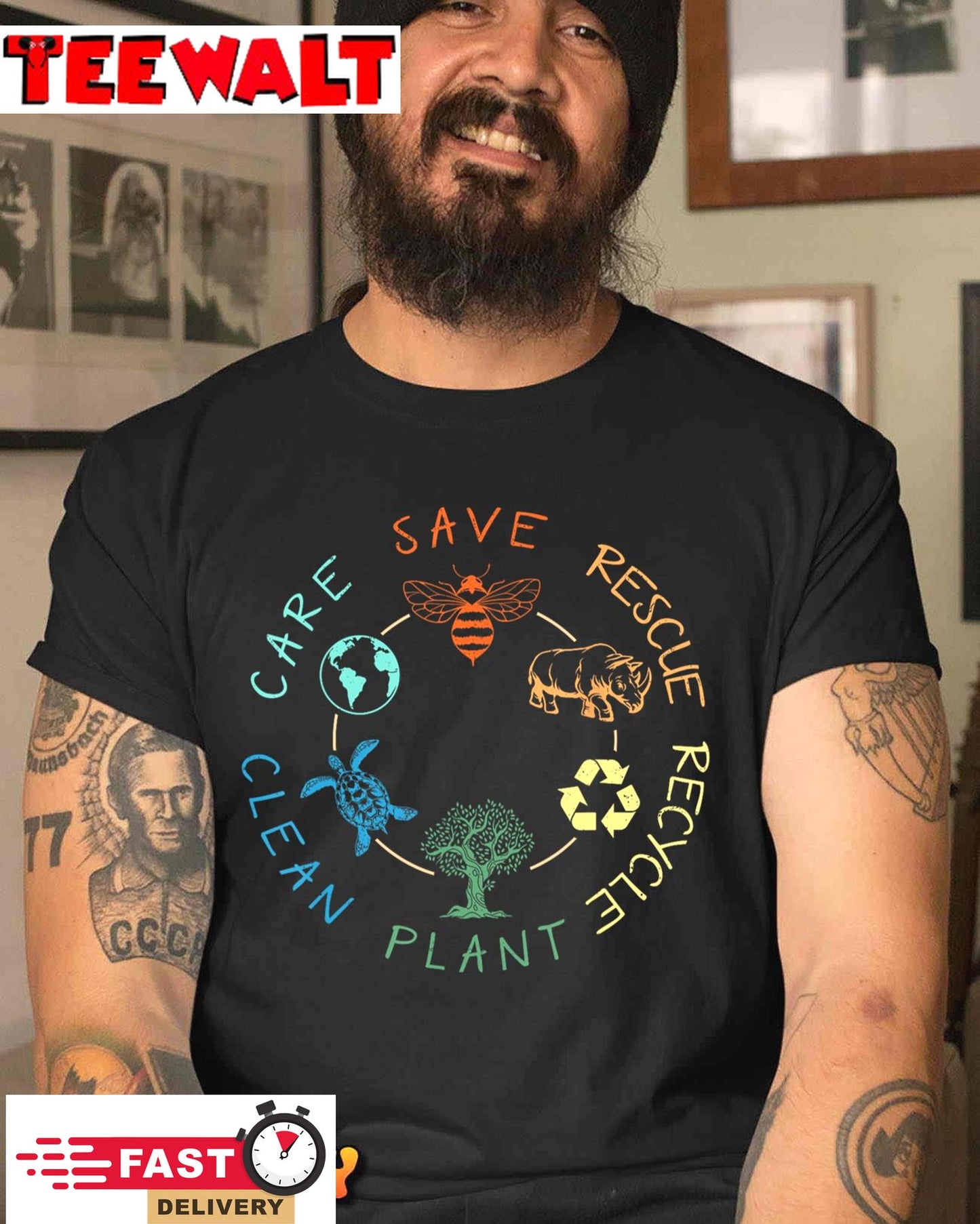 Save Bees Rescue Animals Recycle Plastic Earth Day 2024 T-Shirt