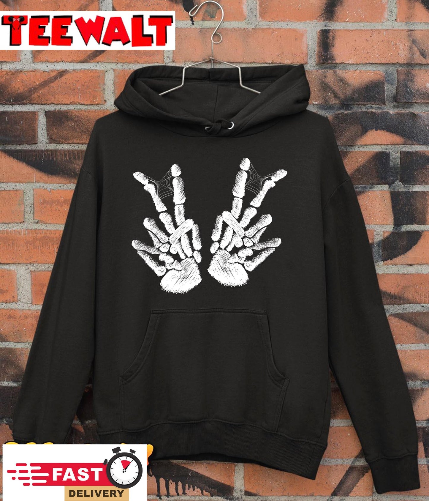 Peace Sign Bones Halloween Skeleton Hand Fingers T-Shirt