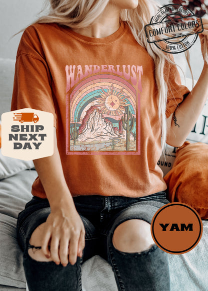 Wanderlust Retro Tee, Vintage Boho Cotton Comfort Shirt