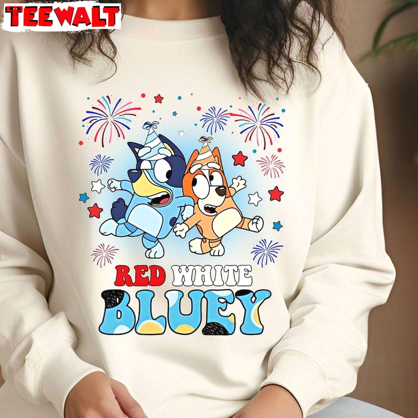 New Rare Fourth Of July Sweatshirt , Comfort Red White And Bluey Shirt Long Sleeve