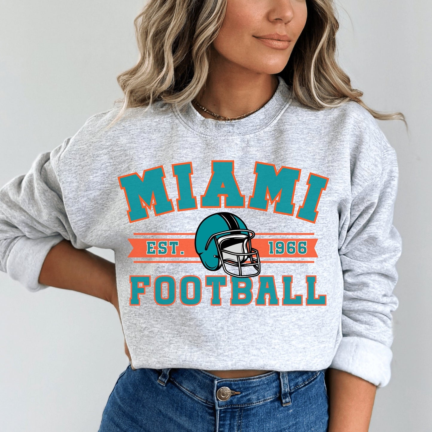 Miami Football Vintage Crewneck Sweatshirt, Retro Dolphin Gift For Women