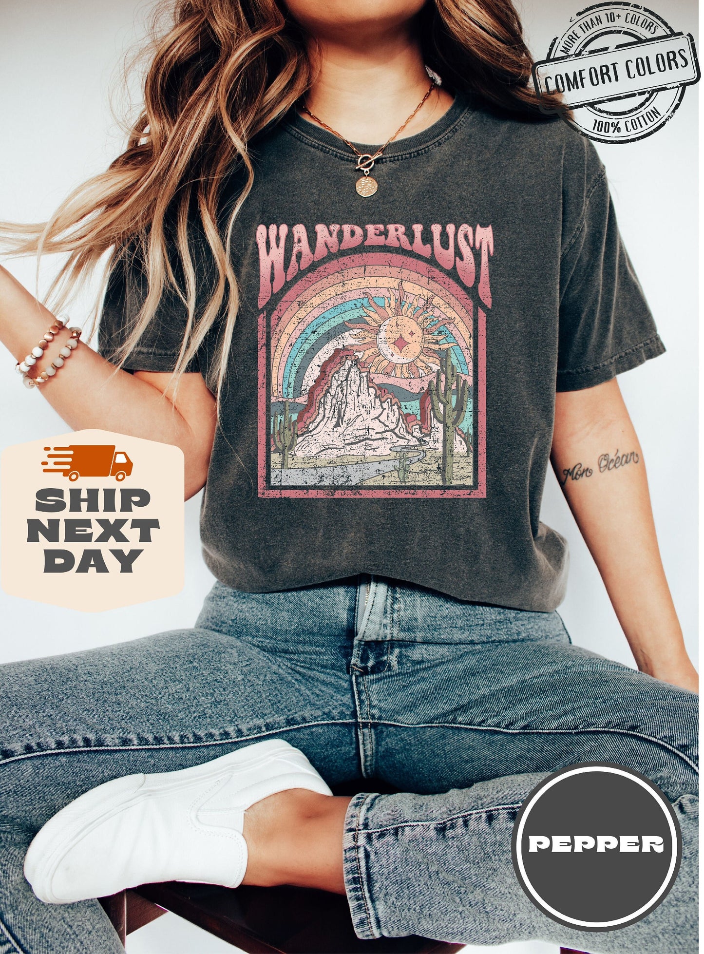 Wanderlust Retro Tee, Vintage Boho Cotton Comfort Shirt