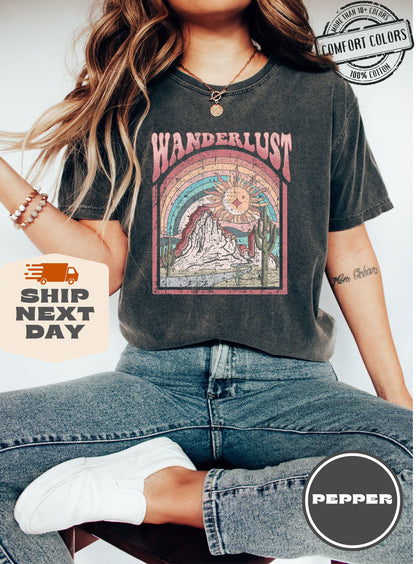 Wanderlust Retro Tee, Vintage Boho Cotton Comfort Shirt