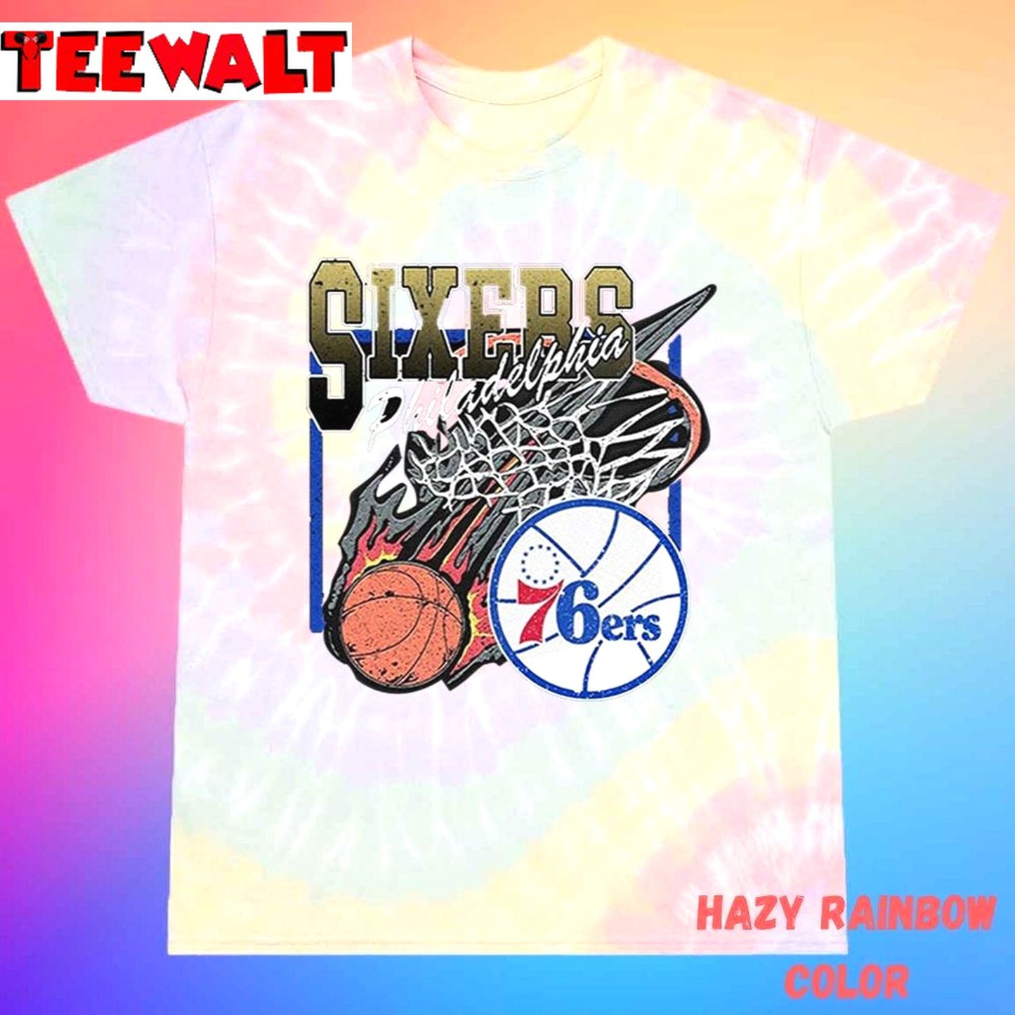 Vintage 90s Nba Philadelphia 76ers Logo Fanmade Unisex Tie Dye Tee