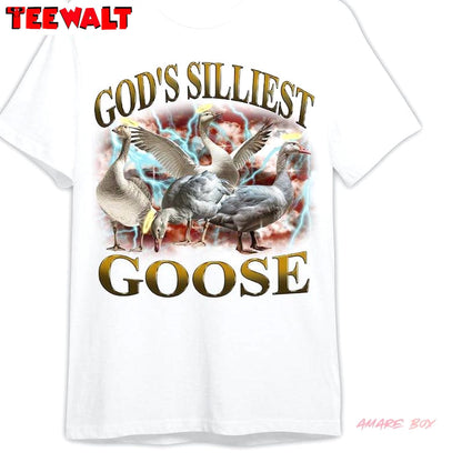 Groovy God's Silliest Goose T-shirt, Funny Goose Meme Crewneck Long Sleeve