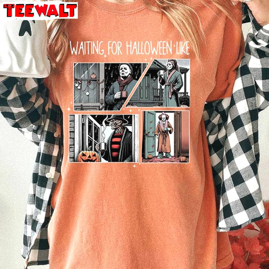 Musthave Waiting For Halloween Like Shirt, Horror Character Long Sleeve Hoodie