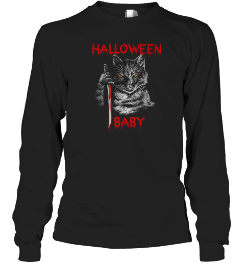 Halloween Scary Black Cat With Ninja Sword T-Shirt