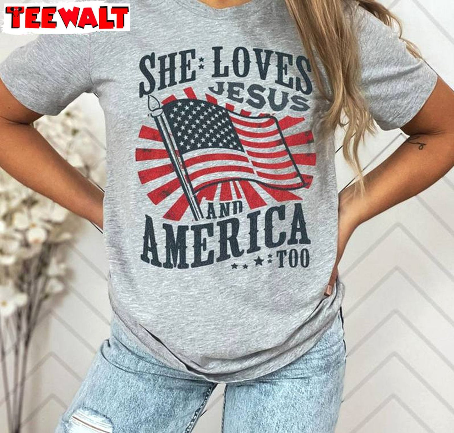 Awesome Christian Short Sleeve , Limited She Loves Jesus And America Too