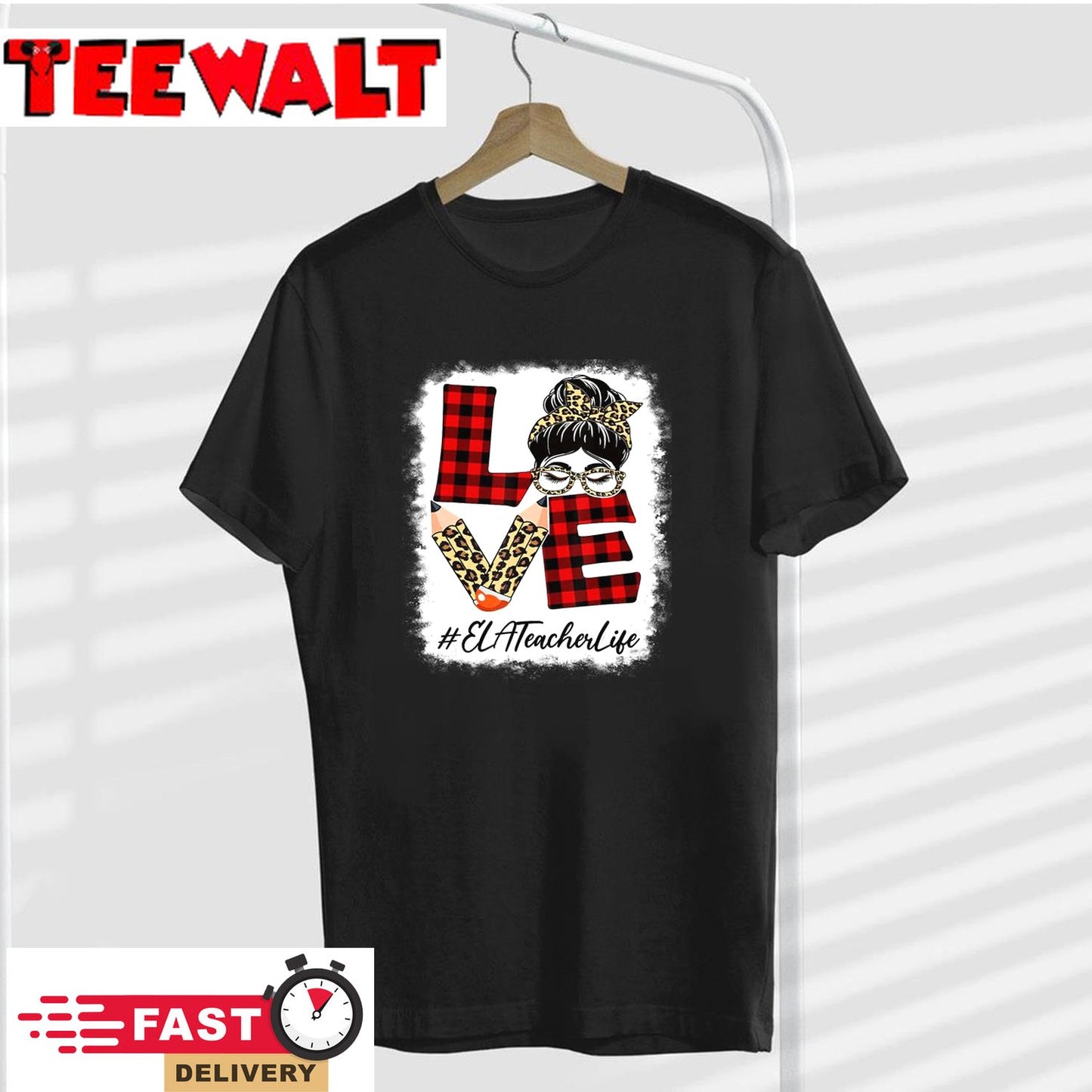 ELA Teacher Love Messy Bun Leopard Buffalo Back To School T-Shirt