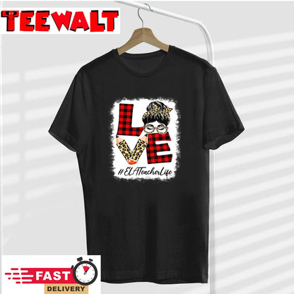 ELA Teacher Love Messy Bun Leopard Buffalo Back To School T-Shirt