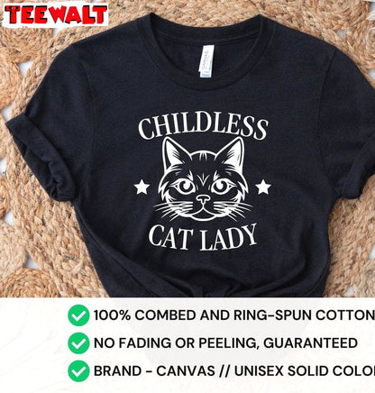 Basic Childless Cat Lady Shirt, 2024 Harris Presidential Election Hoodie T-shirt