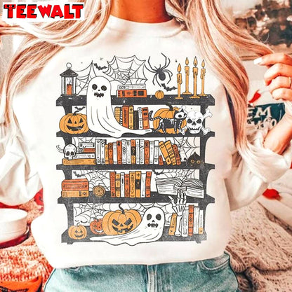 Halloween Library Limited Unisex Hoodie, Modern Teacher Halloween Long Sleeve Tee Tops