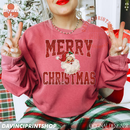 Distressed Retro Santa Christmas Holiday Tee