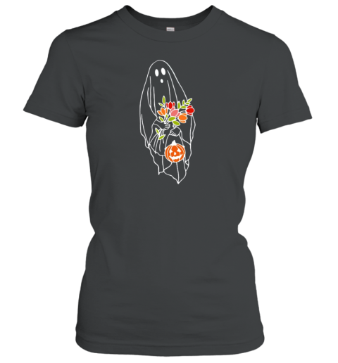 Halloween Ghost Holding Flowers Pumpkin T-Shirt