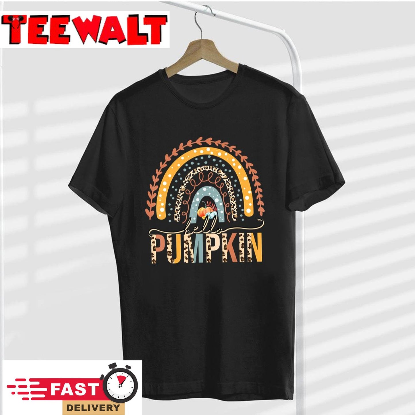 Hello Pumpkin Leopard Rainbow Autumn Season Fall Vibes Women T-Shirt