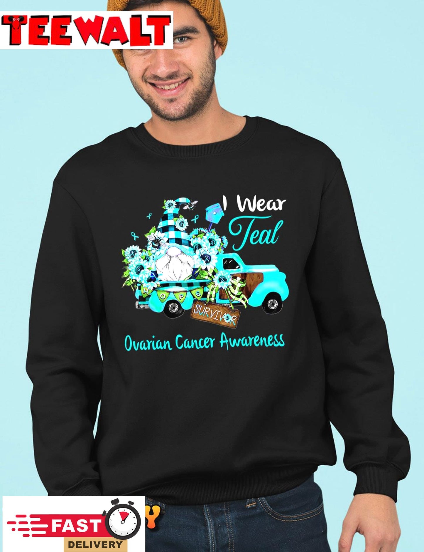 Flower Gnome Survivor Ovarian Cancer Awareness T-Shirt