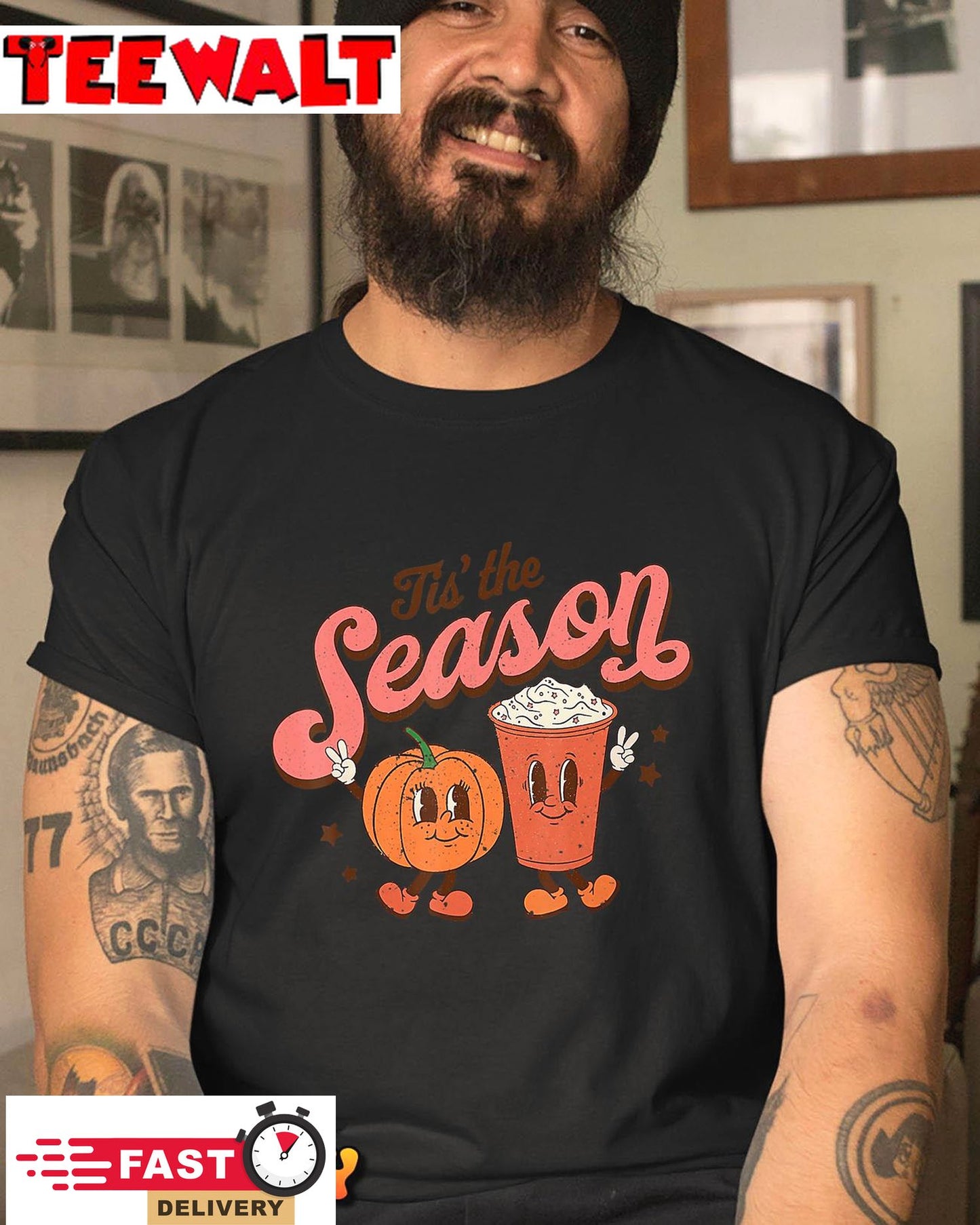 Tis The Season Pumpkin Spice Funny Fall Vibes Autumn Retro T-Shirt