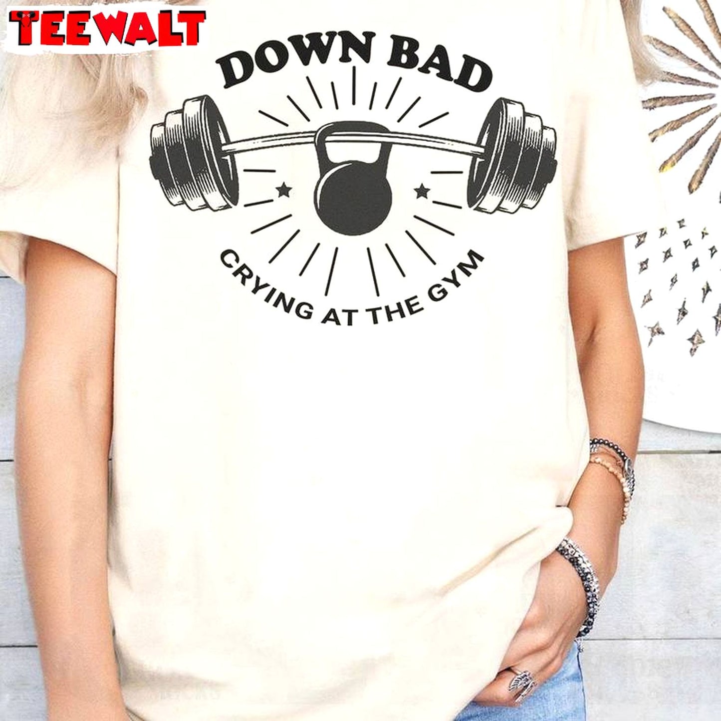 Down Bad Crying At The Gym Shirt, Funny Workout Crewneck Sweatshirt Sweater