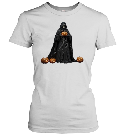 Halloween Skeleton Wearing Black Hooded Cloak Cut Out 2024 T-Shirt