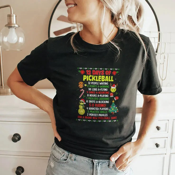 Christmas 12 Days Of Pickleball T Shirt