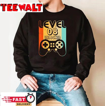 Level 8 Unlocked Shirt Funny Gift Video Gamer 8th Birthday T-Shirt