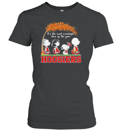 Peanuts Characters Indiana Hoosiers Autumn It&#39S The Most Wonderful Time Of The Year T-Shirt