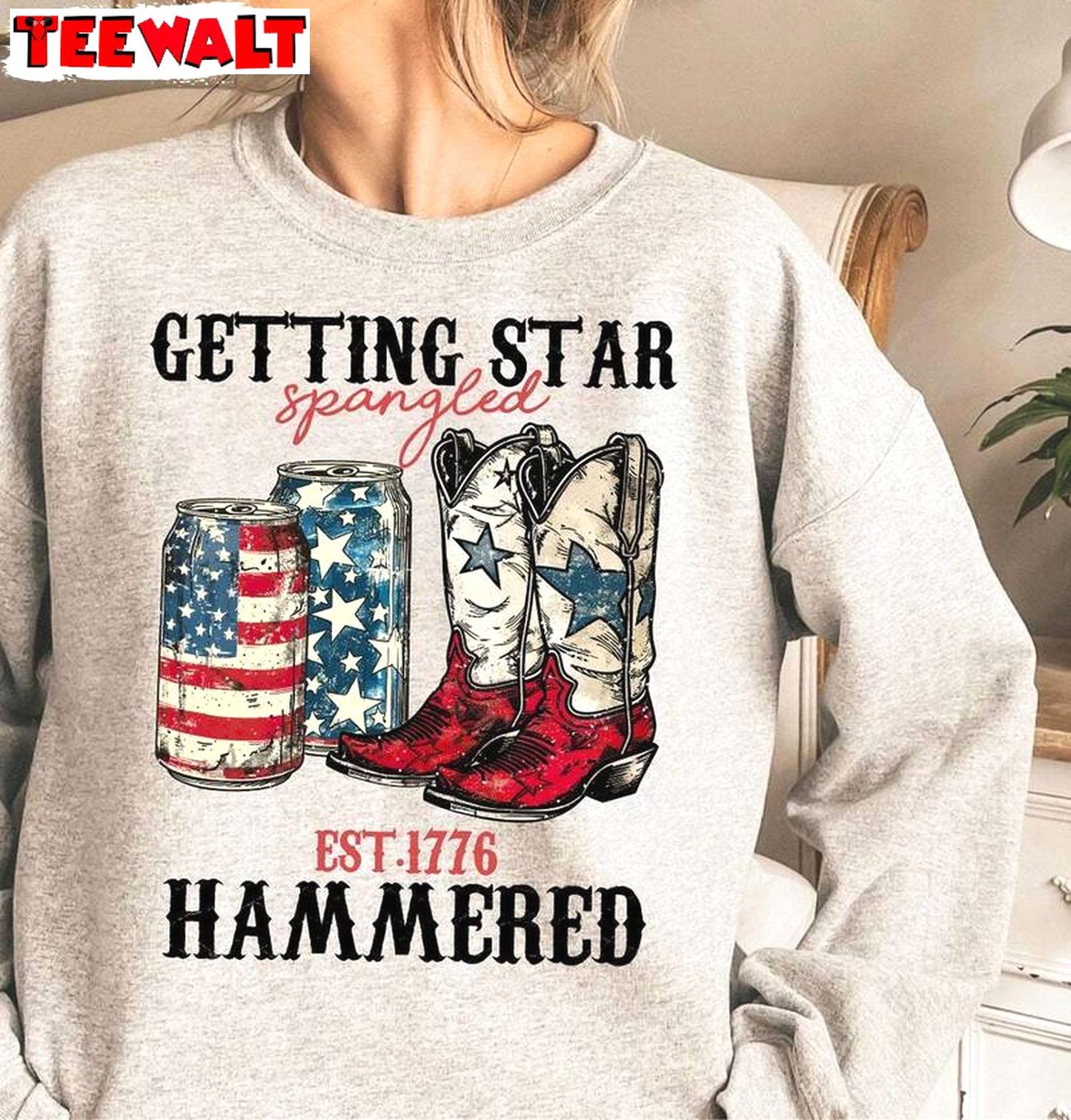 Comfort Getting Star Spangled Hammered Shirt, Groovy America Short Sleeve Crewneck